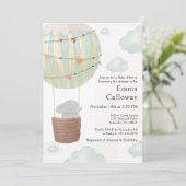 Cute Elephant Hot Air Balloon Baby Shower  Kaart (Staand voorkant)