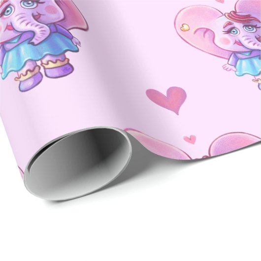 Cute Elephant in Love Cadeaupapier (Rol Hoek)