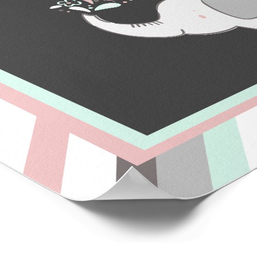 Cute Elephant in roze & Mint Baby shower Welcome Poster (Hoek)