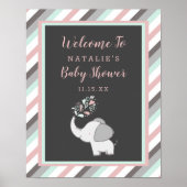 Cute Elephant in roze & Mint Baby shower Welcome Poster (Voorkant)