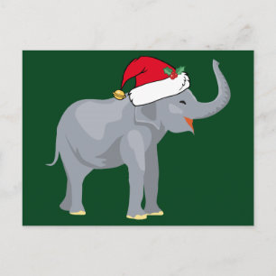 Cute Elephant in Santa Hat Green Kerstmis Feestdagenkaart