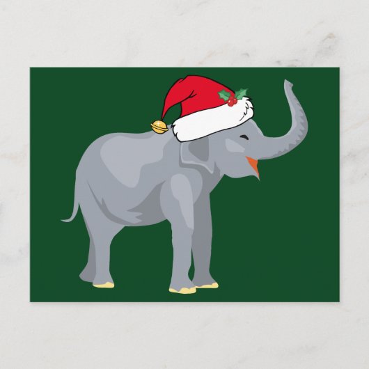 Cute Elephant in Santa Hat Green Kerstmis Feestdagenkaart (Voorkant)