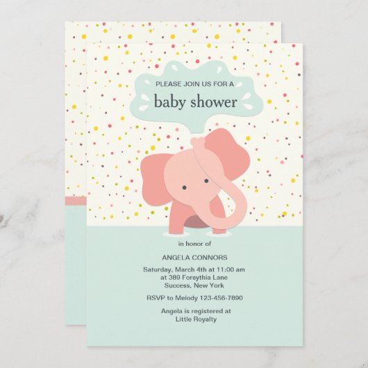 Cute Elephant Invitation Kaart (Voorkant / Achterkant)