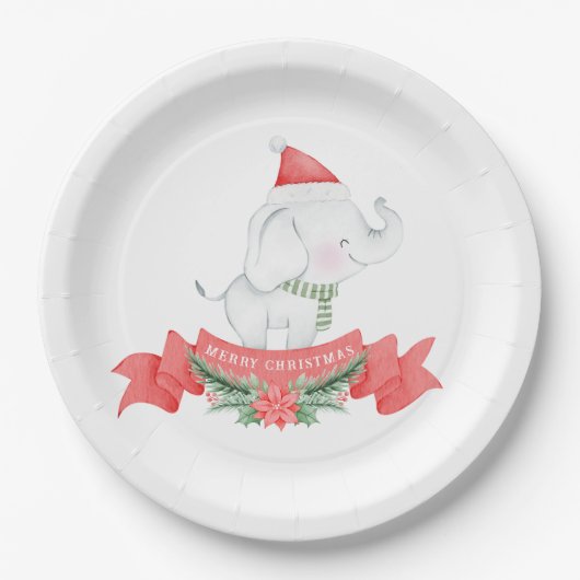 Cute Elephant | Kerstmis Papieren Bordje (Voorkant)