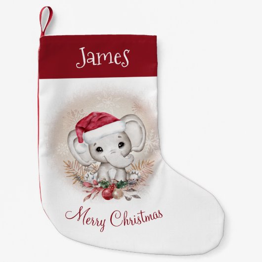 Cute Elephant Kerstmis Stocking Name Kleine Kerstsok (Voorkant)