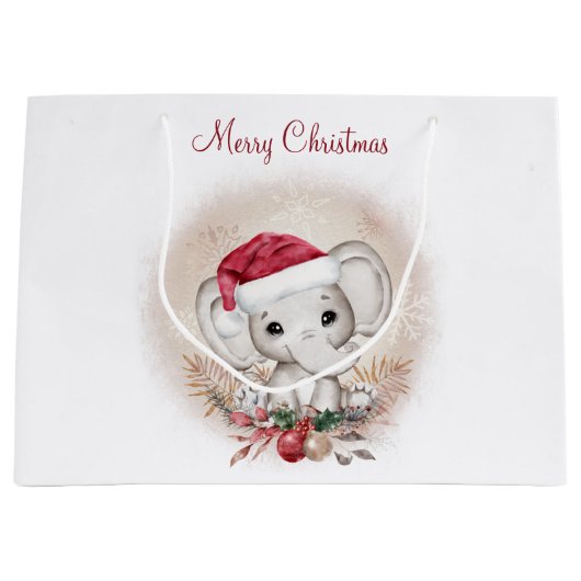 Cute Elephant-kersttas met groot cadeau Groot Cadeauzakje (Voorkant)