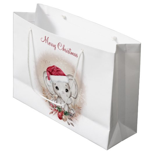 Cute Elephant-kersttas met groot cadeau Groot Cadeauzakje (Voorkant Gekanteld)