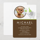 Cute Elephant Kinder Photo Birthday Party Kaart (Voorkant / Achterkant)