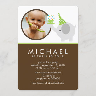 Cute Elephant Kinder Photo Birthday Party Kaart