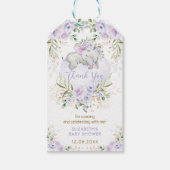 Cute Elephant Lavender Gold Floral Baby shower Cadeaulabel (Voorkant)
