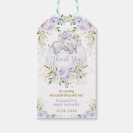 Cute Elephant Lavender Gold Floral Baby shower Cadeaulabel