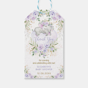 Cute Elephant Lavender Gold Floral Baby shower Cadeaulabel