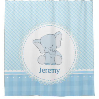 Cute Elephant Light Blue Pset voor kinderen Douchegordijn
