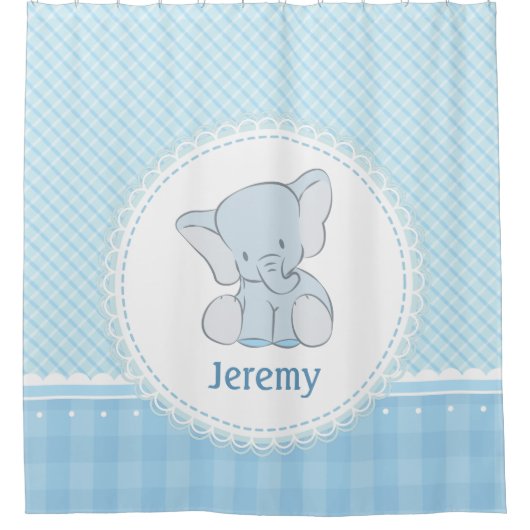 Cute Elephant Light Blue Pset voor kinderen Douchegordijn (Voorkant)