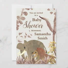 Cute Elephant, Lion & Floral Art Baby Shower   Kaart