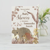 Cute Elephant, Lion & Floral Art Baby Shower   Kaart (Staand voorkant)