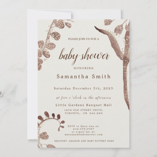 Cute Elephant, Lion & Floral Art Baby Shower   Kaart (Achterkant)