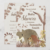 Cute Elephant, Lion & Floral Art Baby Shower   Kaart (Voorkant / Achterkant)