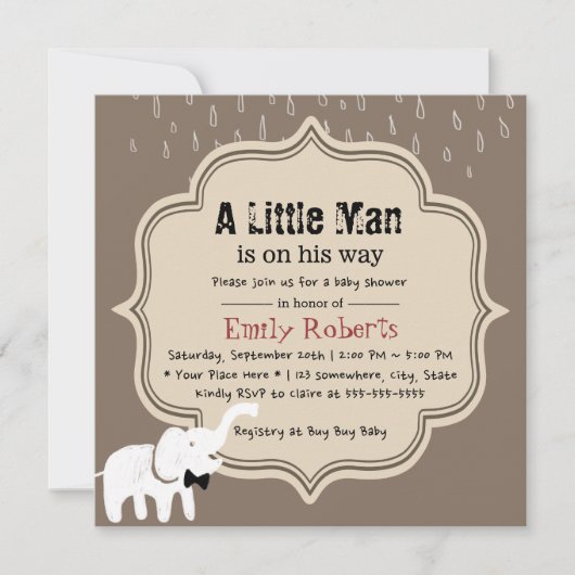 Cute Elephant Little Man Dark Tan Baby shower Kaart (Voorkant)