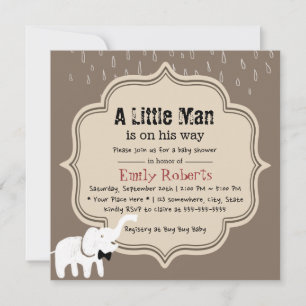 Cute Elephant Little Man Dark Tan Baby shower Kaart