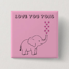 Cute Elephant Love You Tons Pink Vierkante Button 5,1 Cm