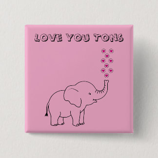 Cute Elephant Love You Tons Pink Vierkante Button 5,1 Cm