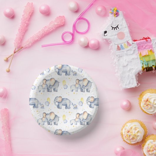 Cute Elephant met Baby shower Waterverf van mama Papieren Kommen (Feest)