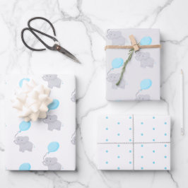 Cute Elephant met ballon | Baby Boy Inpakpapier Vel