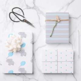 Cute Elephant met ballon | Baby Boy Inpakpapier Vel