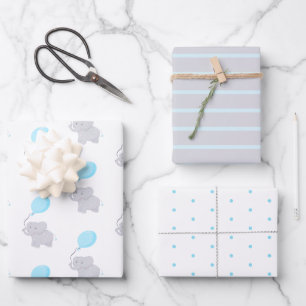 Cute Elephant met ballon   Baby Boy Inpakpapier Vel