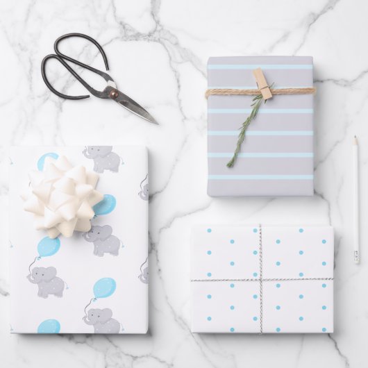 Cute Elephant met ballon | Baby Boy Inpakpapier Vel (Voorkant)