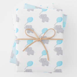 Cute Elephant met ballon | Baby Boy Inpakpapier Vel