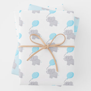 Cute Elephant met ballon   Baby Boy Inpakpapier Vel