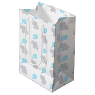 Cute Elephant met ballon Baby Boy Medium Cadeauzakje