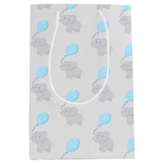 Cute Elephant met ballon | Baby Boy Medium Cadeauzakje (Voorkant)