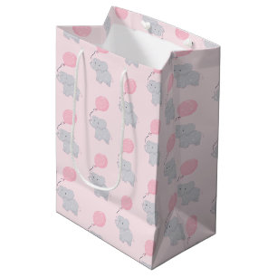 Cute Elephant met ballon   Baby Girl Medium Cadeauzakje
