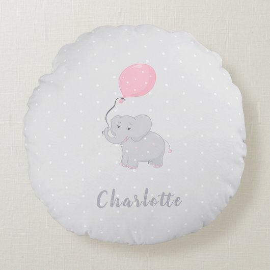 Cute Elephant met ballon Rond Kussen (Voorkant)