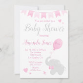 Cute Elephant met Balloon Baby shower Girl Kaart (Voorkant)