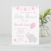 Cute Elephant met Balloon Baby shower Girl Kaart (Staand voorkant)