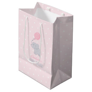 Cute Elephant met Balloon Baby shower Girl Medium Cadeauzakje