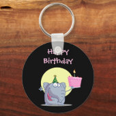 Cute Elephant met Birthday Cake Sleutelhanger (Voorkant)