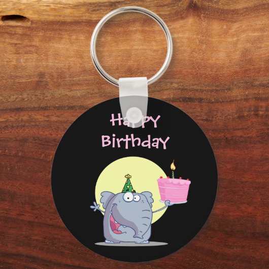 Cute Elephant met Birthday Cake Sleutelhanger (Voorkant)
