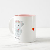 Cute Elephant met Bloemkroon die een hart vasthoud Tweekleurige Koffiemok (Voorkant links)
