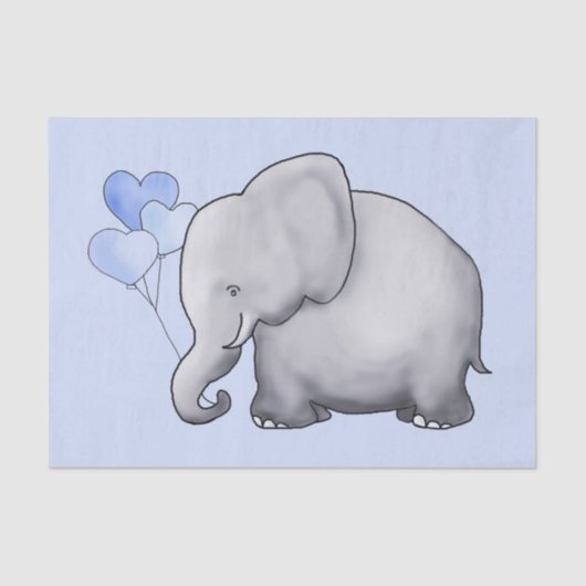 Cute Elephant met hartballonnen Baby Boy Shower Tissuepapier (Voorkant)