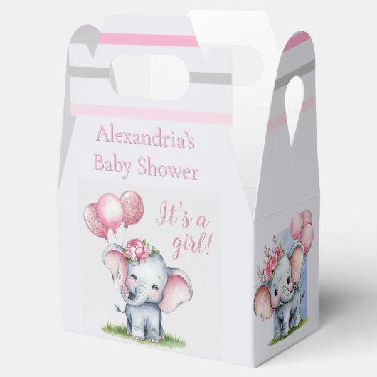 Cute Elephant met roze ballonnen Girl Baby shower Bedankdoosjes (Geopend)