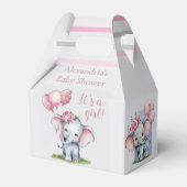 Cute Elephant met roze ballonnen Girl Baby shower Bedankdoosjes (Voorkant Zijde)