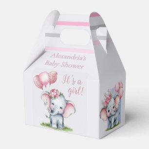 Cute Elephant met roze ballonnen Girl Baby shower Bedankdoosjes
