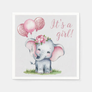 Cute Elephant met roze ballonnen Girl Baby shower Servet