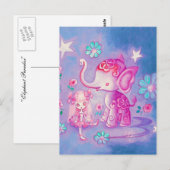 Cute Elephant met roze reuzenmeisje Briefkaart (Voorkant / Achterkant)