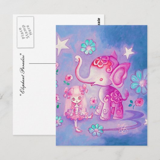 Cute Elephant met roze reuzenmeisje Briefkaart (Voorkant / Achterkant)